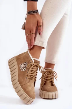 Zamszowe Buty Sportowe Wiązane Lewski Shoes 3252/N Beżowe