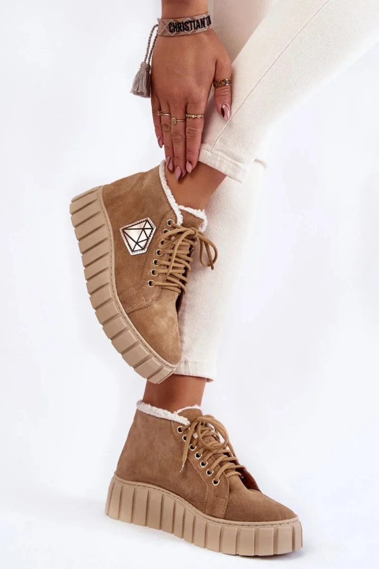 Zamszowe Buty Sportowe Wiązane Lewski Shoes 3252/N Beżowe