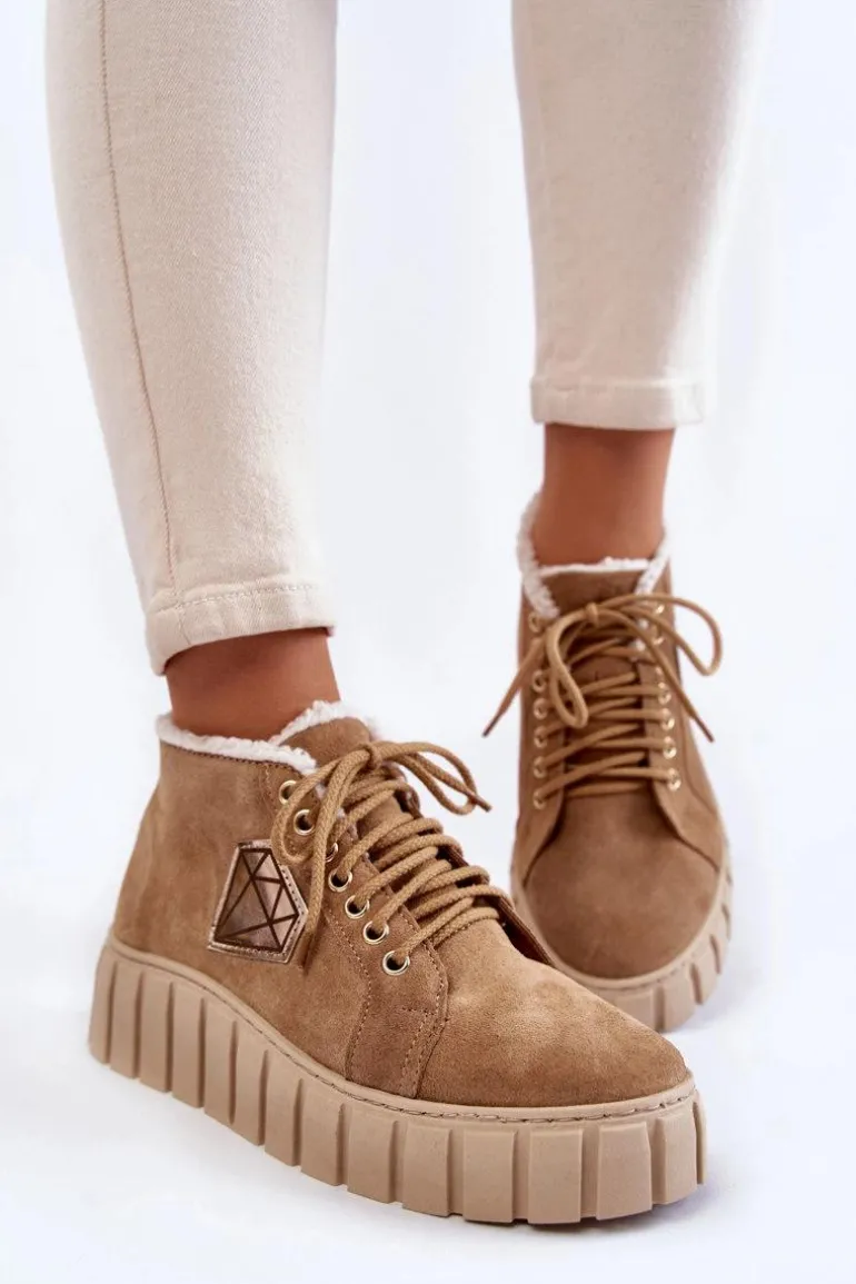 Zamszowe Buty Sportowe Wiązane Lewski Shoes 3252/N Beżowe