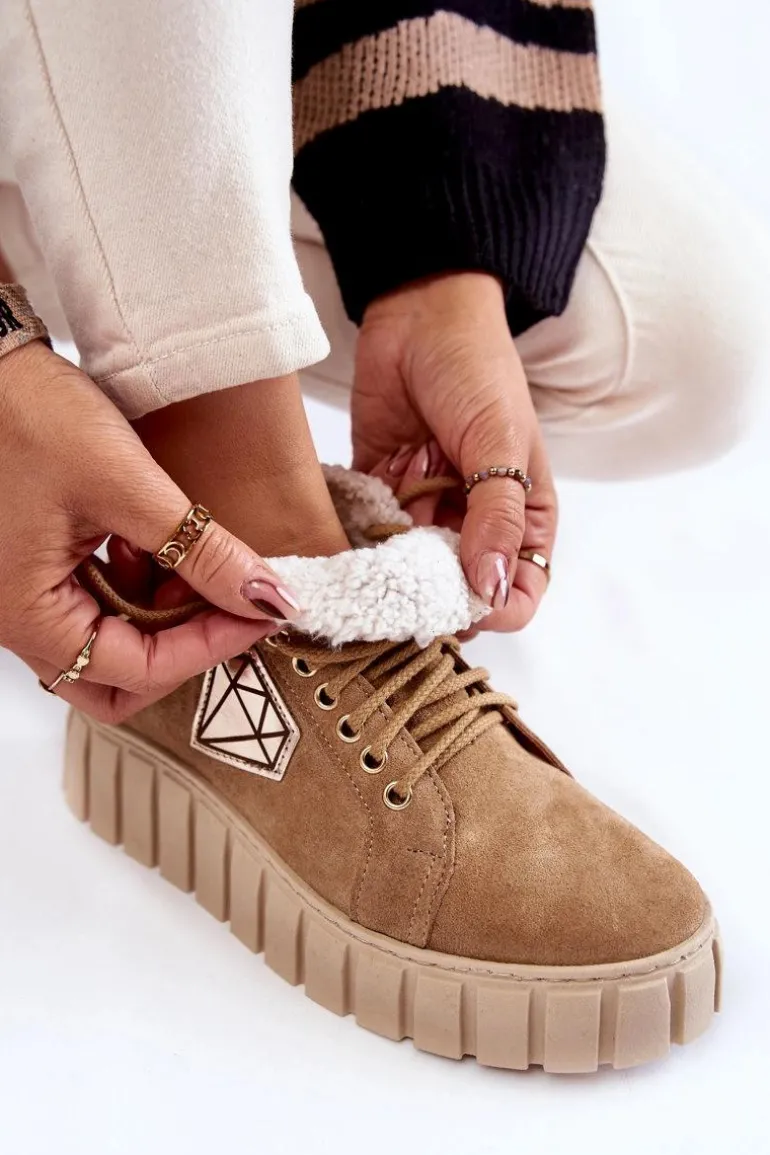 Zamszowe Buty Sportowe Wiązane Lewski Shoes 3252/N Beżowe