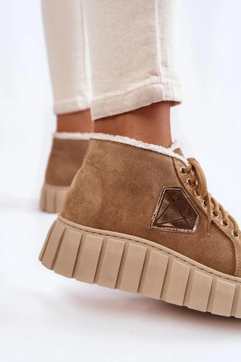 Zamszowe Buty Sportowe Wiązane Lewski Shoes 3252/N Beżowe