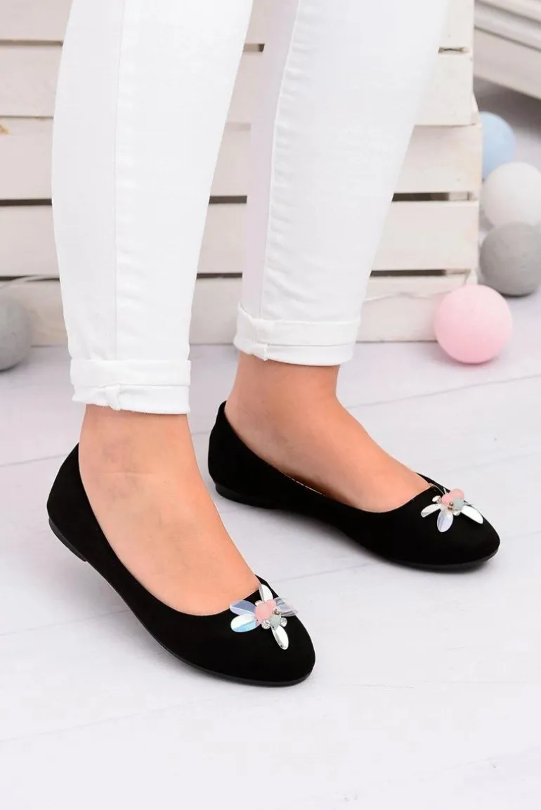 Zamszowe Czarne Damskie Balerinki Blume