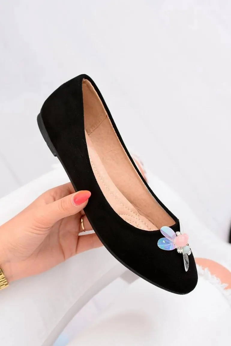 Zamszowe Czarne Damskie Balerinki Blume