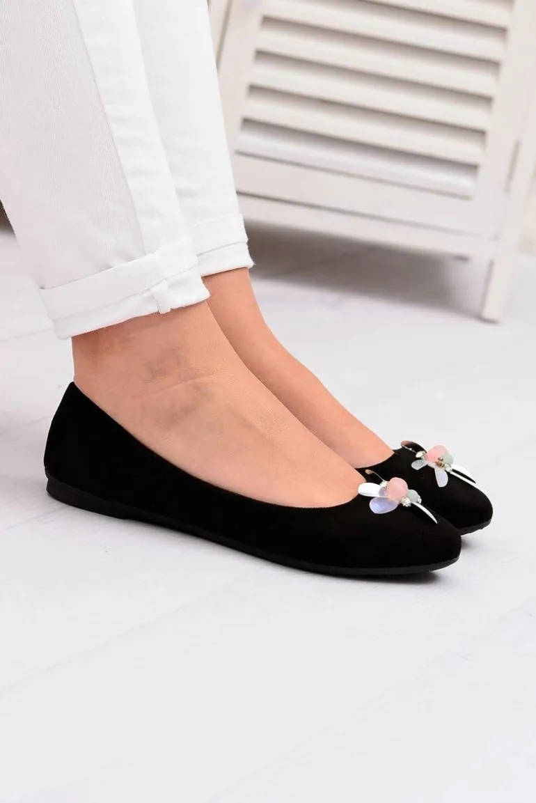 Zamszowe Czarne Damskie Balerinki Blume