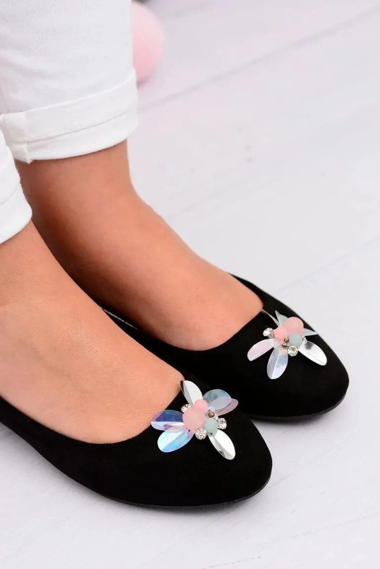 Zamszowe Czarne Damskie Balerinki Blume