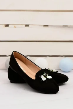 Zamszowe Czarne Damskie Balerinki Lordsy Veni