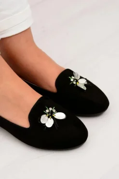 Zamszowe Czarne Damskie Balerinki Lordsy Veni