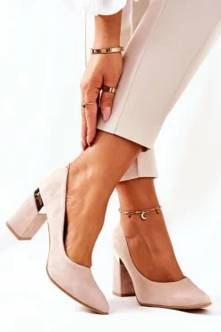 Zamszowe Czółenka Lewski 3117 Beżowe