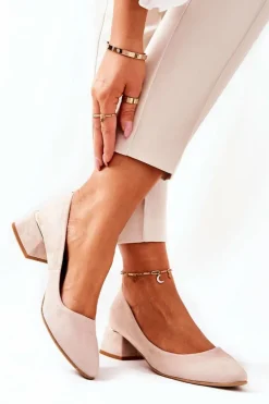 Zamszowe Czółenka Lewski 3118 Beżowe