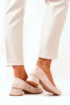 Zamszowe Czółenka Lewski 3118 Beżowe