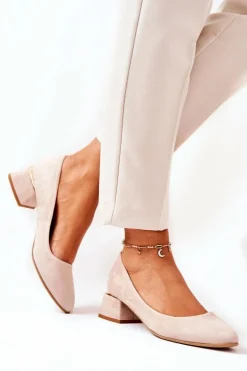 Zamszowe Czółenka Lewski 3118 Beżowe