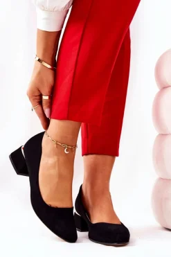 Zamszowe Czółenka Lewski 3118 Czarne