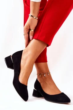 Zamszowe Czółenka Lewski 3118 Czarne