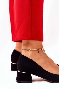 Zamszowe Czółenka Lewski 3118 Czarne