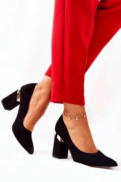 Zamszowe Czółenka Lewski 3117 Czarne