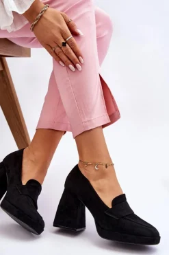 Zamszowe Czółenka Na Masywnym Obcasie I Platformie Czarne Adriel