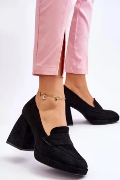 Zamszowe Czółenka Na Masywnym Obcasie I Platformie Czarne Adriel