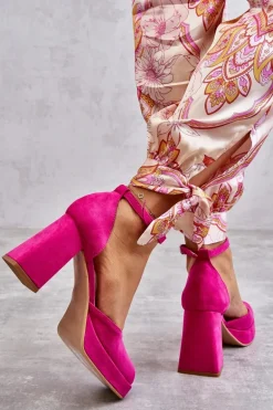 Zamszowe Czółenka Na Masywnym Obcasie I Platformie Fuksja Diame