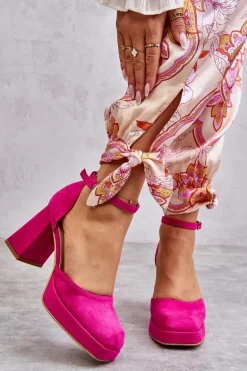 Zamszowe Czółenka Na Masywnym Obcasie I Platformie Fuksja Diame