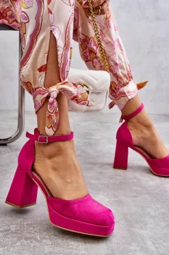 Zamszowe Czółenka Na Masywnym Obcasie I Platformie Fuksja Diame