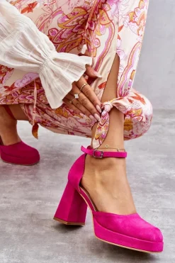 Zamszowe Czółenka Na Masywnym Obcasie I Platformie Fuksja Diame