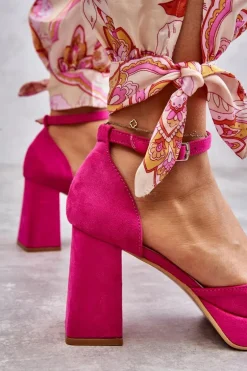 Zamszowe Czółenka Na Masywnym Obcasie I Platformie Fuksja Diame