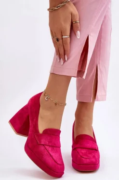 Zamszowe Czółenka Na Masywnym Obcasie I Platformie Fuksja Adriel