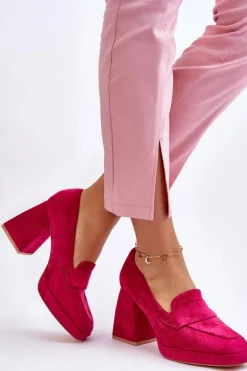 Zamszowe Czółenka Na Masywnym Obcasie I Platformie Fuksja Adriel