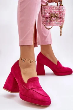 Zamszowe Czółenka Na Masywnym Obcasie I Platformie Fuksja Adriel