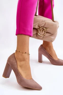 Zamszowe Czółenka Na Modnym Obcasie Beżowe Estellia