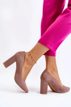 Zamszowe Czółenka Na Modnym Obcasie Beżowe Estellia