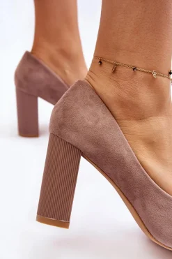 Zamszowe Czółenka Na Modnym Obcasie Beżowe Estellia