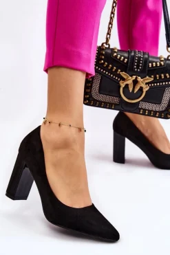 Zamszowe Czółenka Na Modnym Obcasie Czarne Estellia