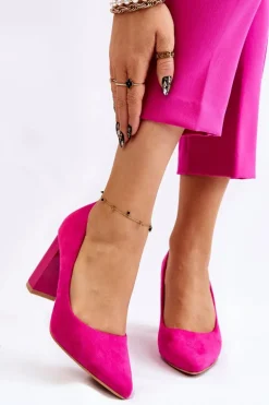 Zamszowe Czółenka Na Modnym Obcasie Fuksja Estellia
