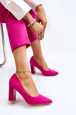 Zamszowe Czółenka Na Modnym Obcasie Fuksja Estellia
