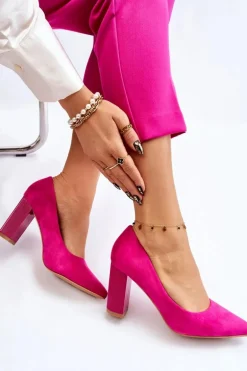 Zamszowe Czółenka Na Modnym Obcasie Fuksja Estellia