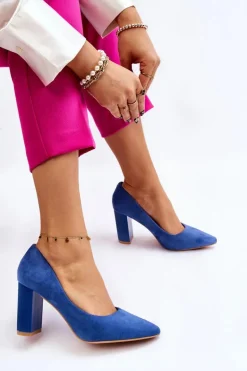 Zamszowe Czółenka Na Modnym Obcasie Niebieskie Estellia