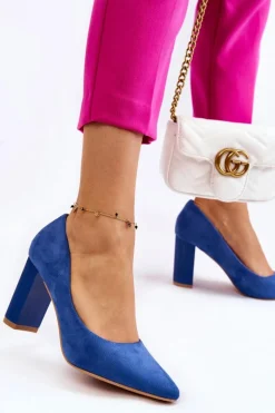 Zamszowe Czółenka Na Modnym Obcasie Niebieskie Estellia