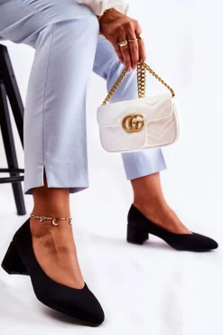 Zamszowe Czółenka Na Niskim Słupku Czarne Torino