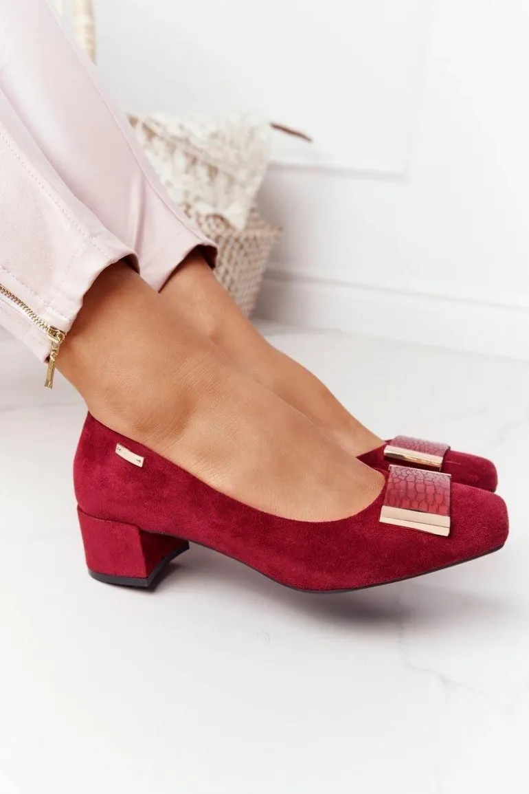 Zamszowe Czółenka Na Obcasie Sergio Leone PB142 Bordowe