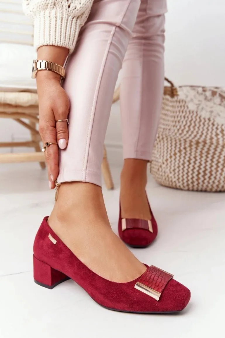 Zamszowe Czółenka Na Obcasie Sergio Leone PB142 Bordowe