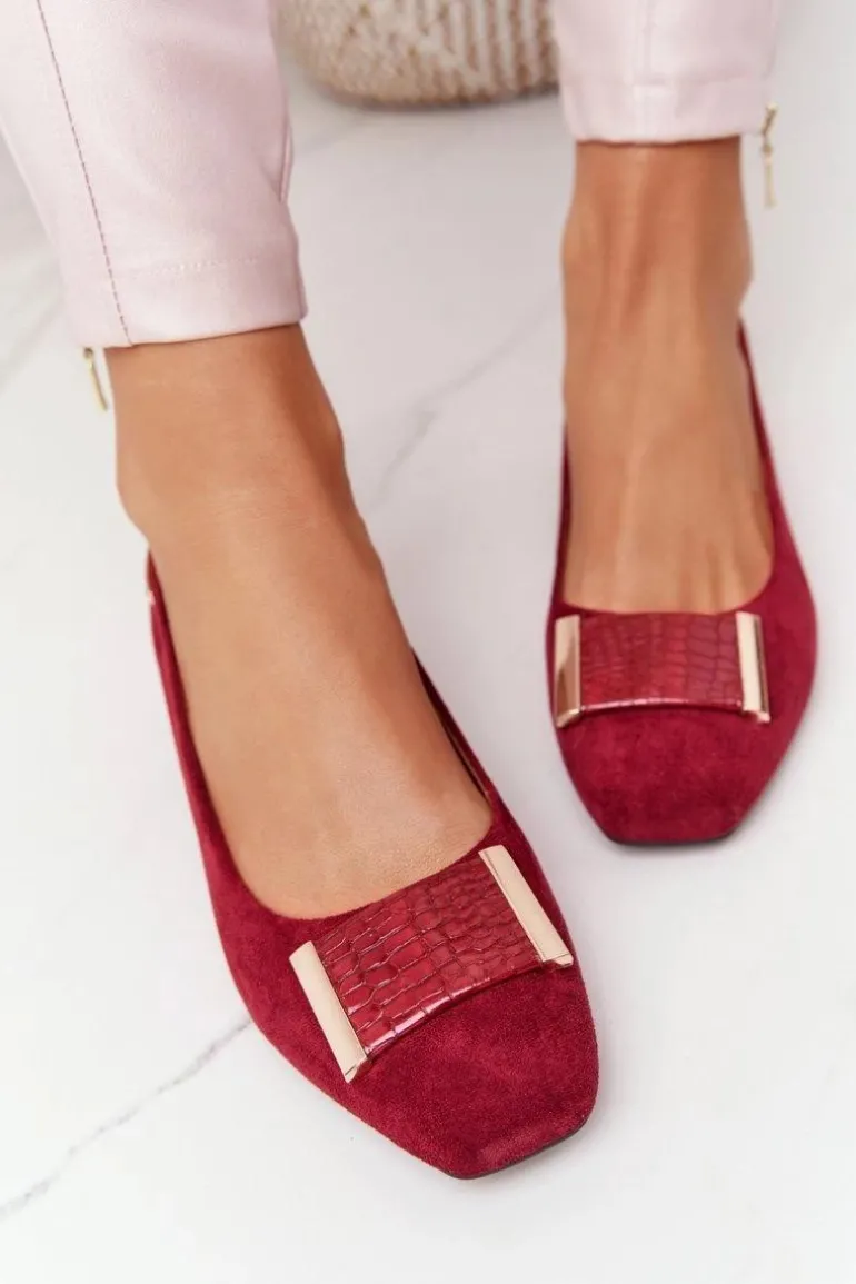 Zamszowe Czółenka Na Obcasie Sergio Leone PB142 Bordowe