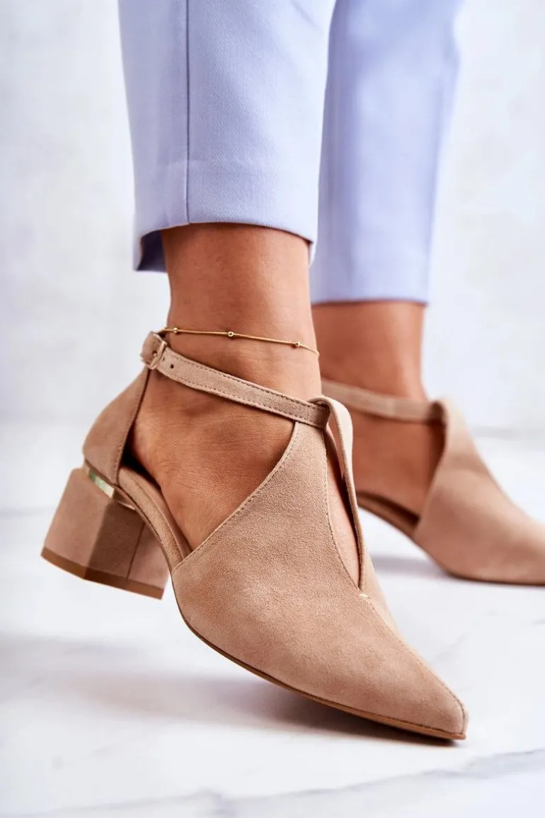 Zamszowe Czółenka Na Obcasie Laura Messi 2309 Jasnobeżowe