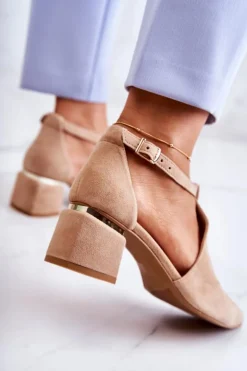 Zamszowe Czółenka Na Obcasie Laura Messi 2309 Jasnobeżowe