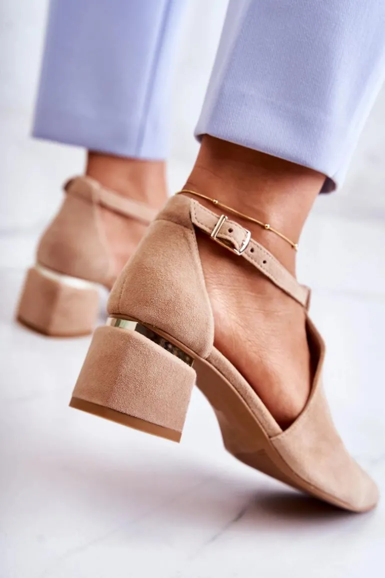 Zamszowe Czółenka Na Obcasie Laura Messi 2309 Jasnobeżowe