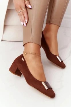 Zamszowe Czółenka Na Obcasie Sergio Leone PB142 Brązowe