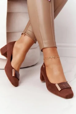 Zamszowe Czółenka Na Obcasie Sergio Leone PB142 Brązowe