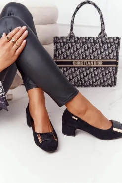 Zamszowe Czółenka Na Obcasie Sergio Leone PB142 Czarne