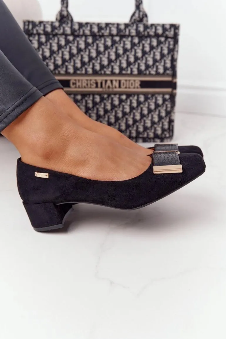 Zamszowe Czółenka Na Obcasie Sergio Leone PB142 Czarne