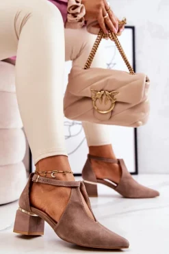 Zamszowe Czółenka Na Obcasie Laura Messi 2309 Beżowe